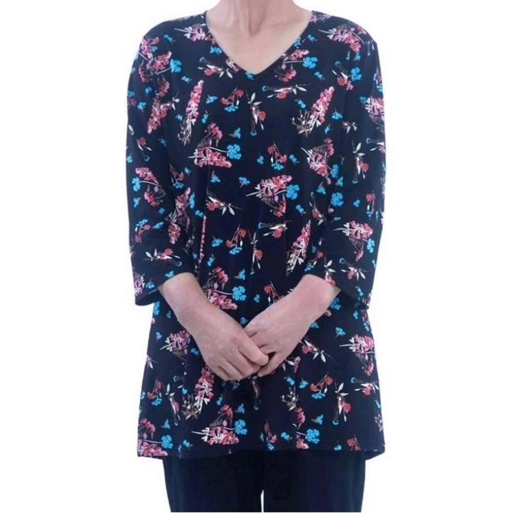 🆕 Women’s Plus Size V-Neck 3/4 sleeves Floral Print Tunic Shirt Size: 28/30